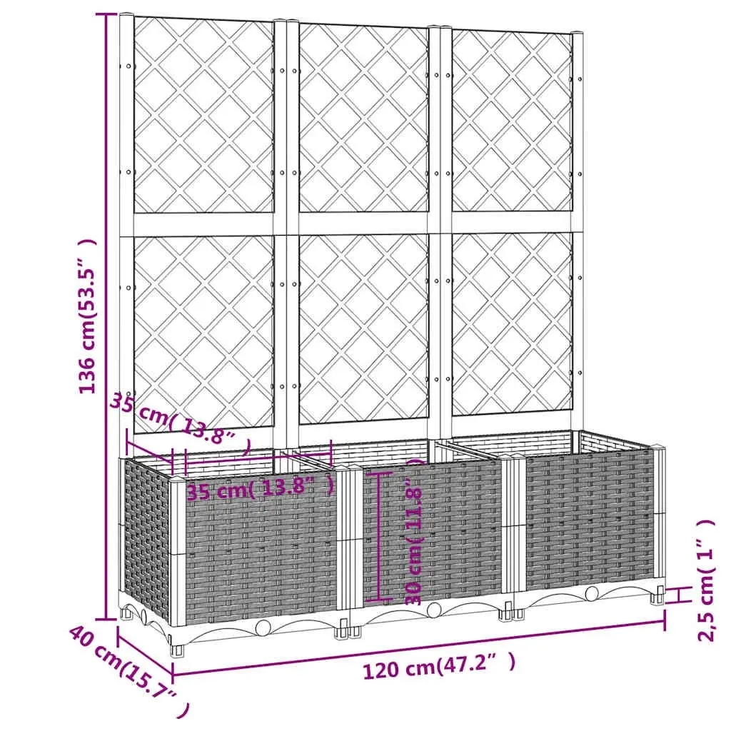Raised Garden Planter with Trellis 120x40x136cm Black
