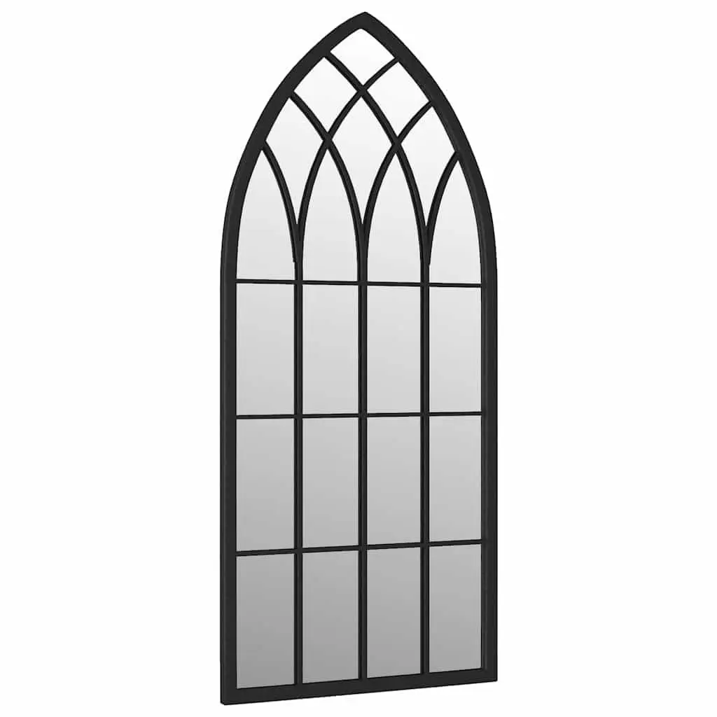 Garden Mirror Outdoor Wall Mount 100x45 cm Black Iron Decorative Reflective Feature