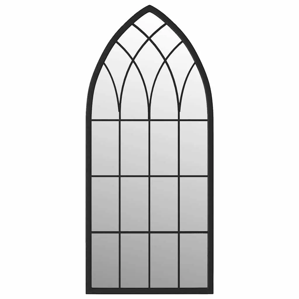 Garden Mirror Outdoor Wall Mount 100x45 cm Black Iron Decorative Reflective Feature