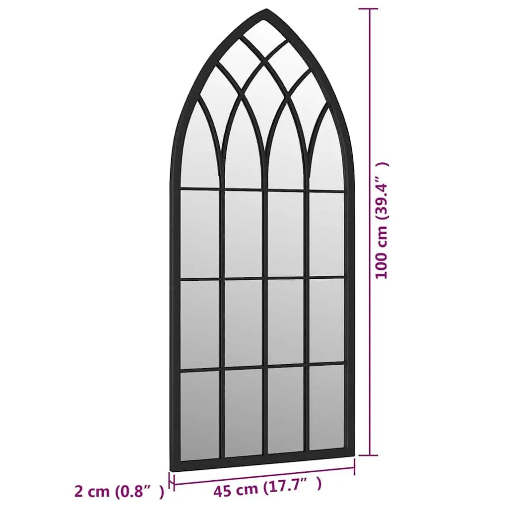 Garden Mirror Outdoor Wall Mount 100x45 cm Black Iron Decorative Reflective Feature