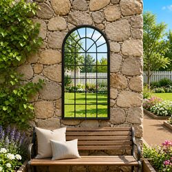 Garden Mirror Black 90x45 cm Iron Outdoor Wall Mounted Decorative Reflective