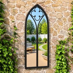 Garden Mirror Black 100x45 cm Iron Outdoor Wall Mounted Decorative Rust Effect