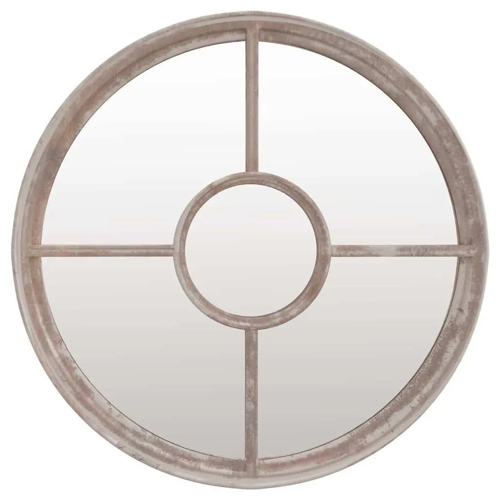 Round Mirror Outdoor Decor Wall Mount 60cm Cream Iron Frame