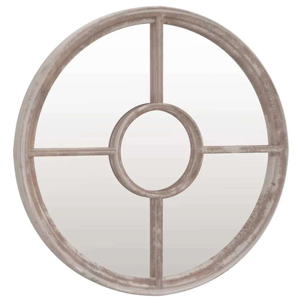 Round Mirror Outdoor Decor Wall Mount 60cm Cream Iron Frame