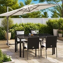 Garden Dining Set 5 Piece Outdoor Patio Furniture Black Poly Rattan Chairs Table