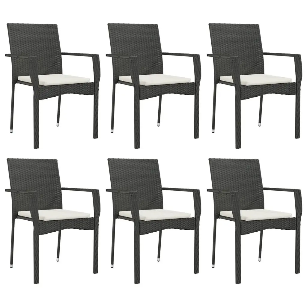 Outdoor Furniture Dining Set 7 Piece Black Poly Rattan with Acacia Wood Table and Cushions