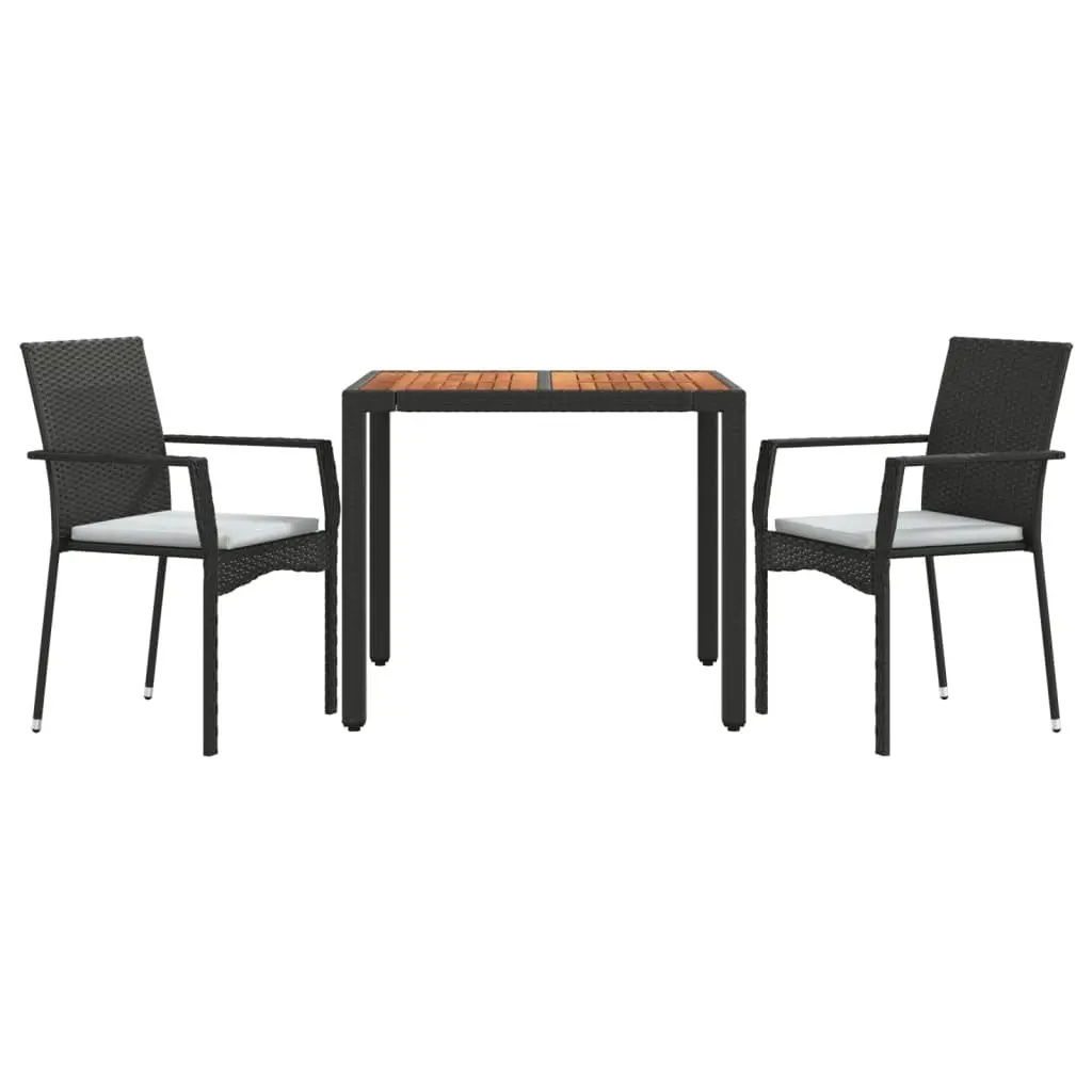 Garden Dining Set Outdoor Patio Furniture 3 Piece Black PE Rattan Chair Table