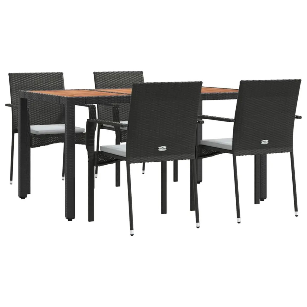 5 Piece Outdoor Dining Set Black Poly Rattan Chair Table Patio Furniture