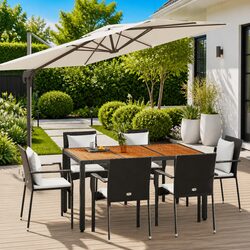 7 Piece Outdoor Garden Dining Set Black Poly Rattan Chair Table Patio Furniture