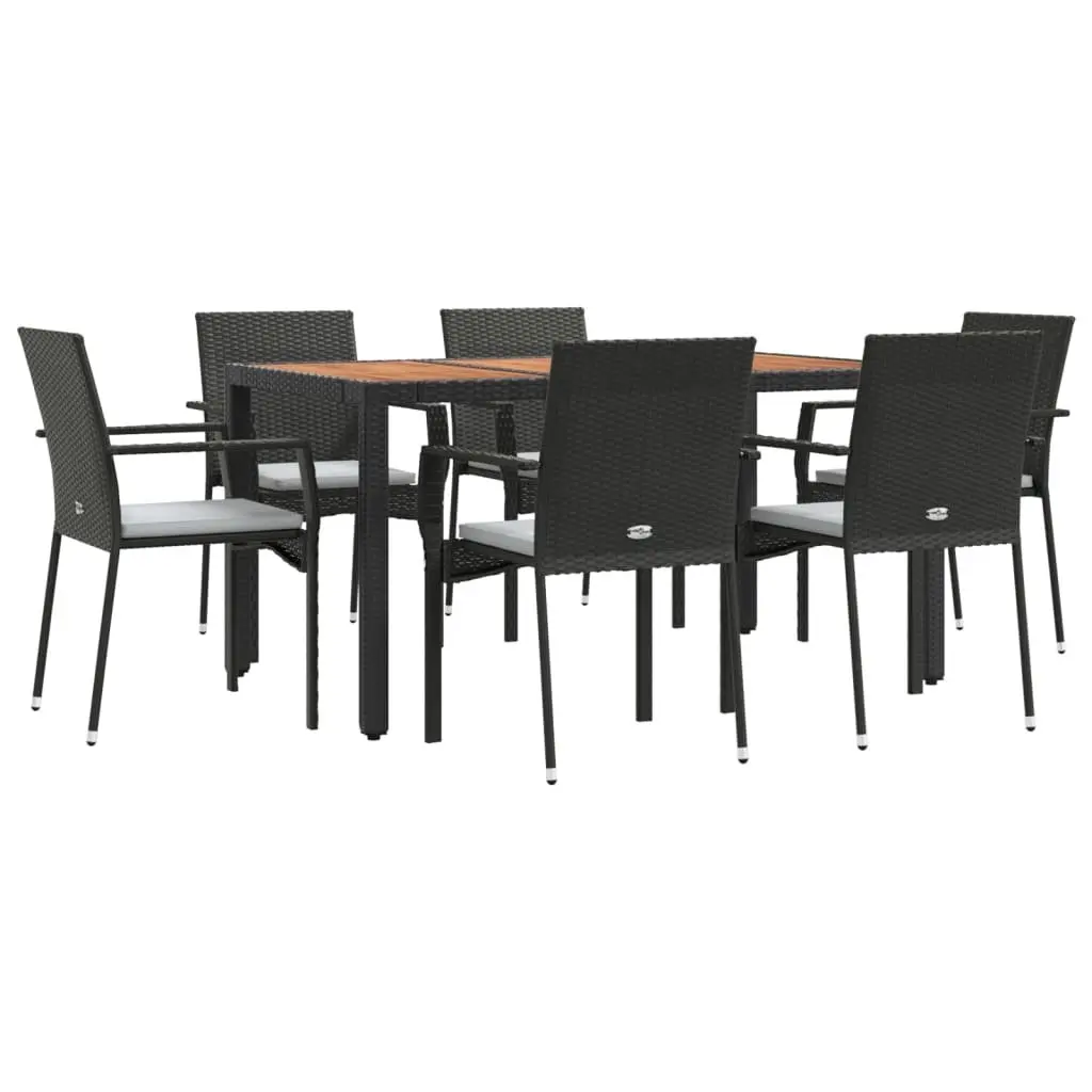 7 Piece Outdoor Dining Set Black Poly Rattan Chair Table Patio Furniture
