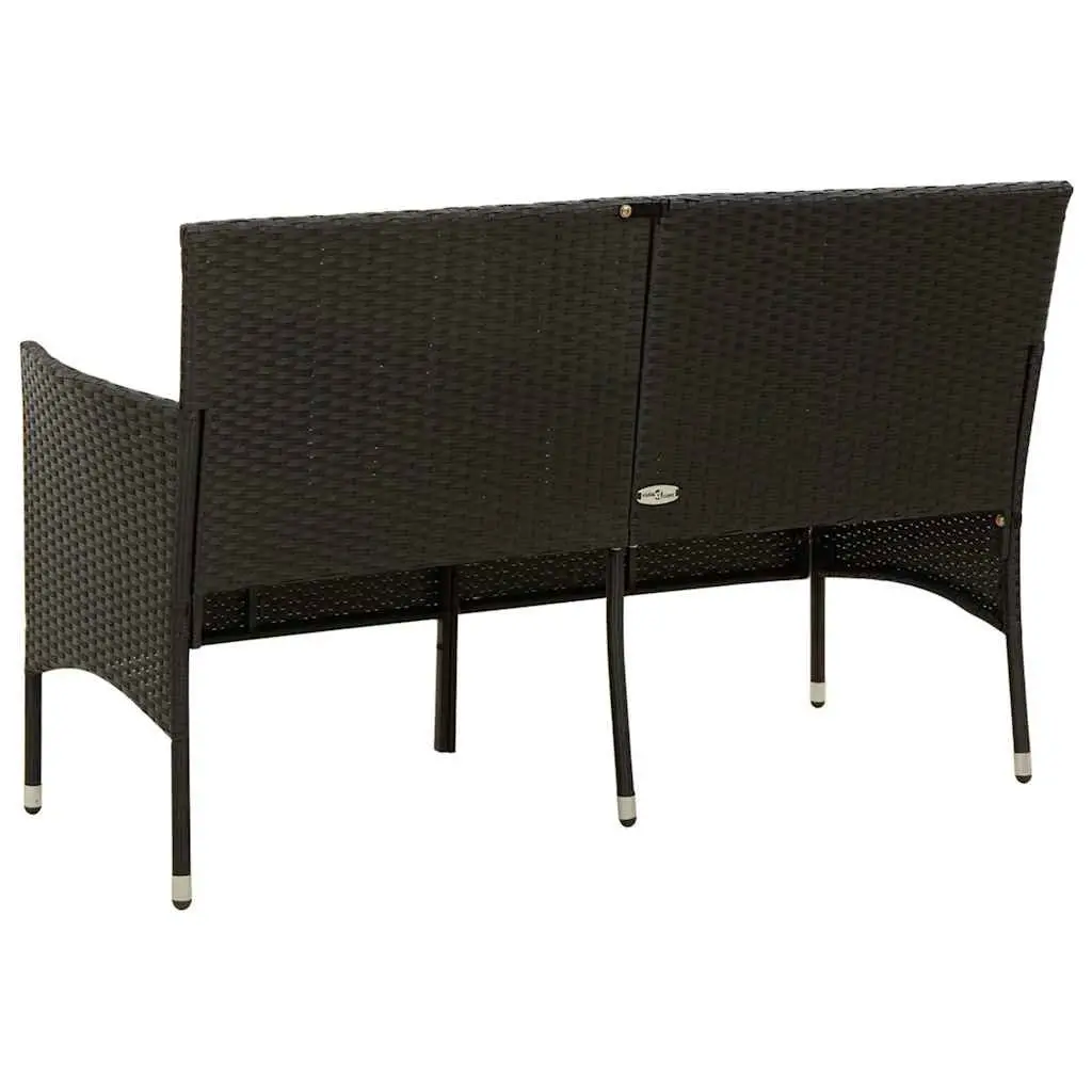 3-Seater Outdoor Garden Sofa Patio Bench Seat with Cushion Black Poly Rattan