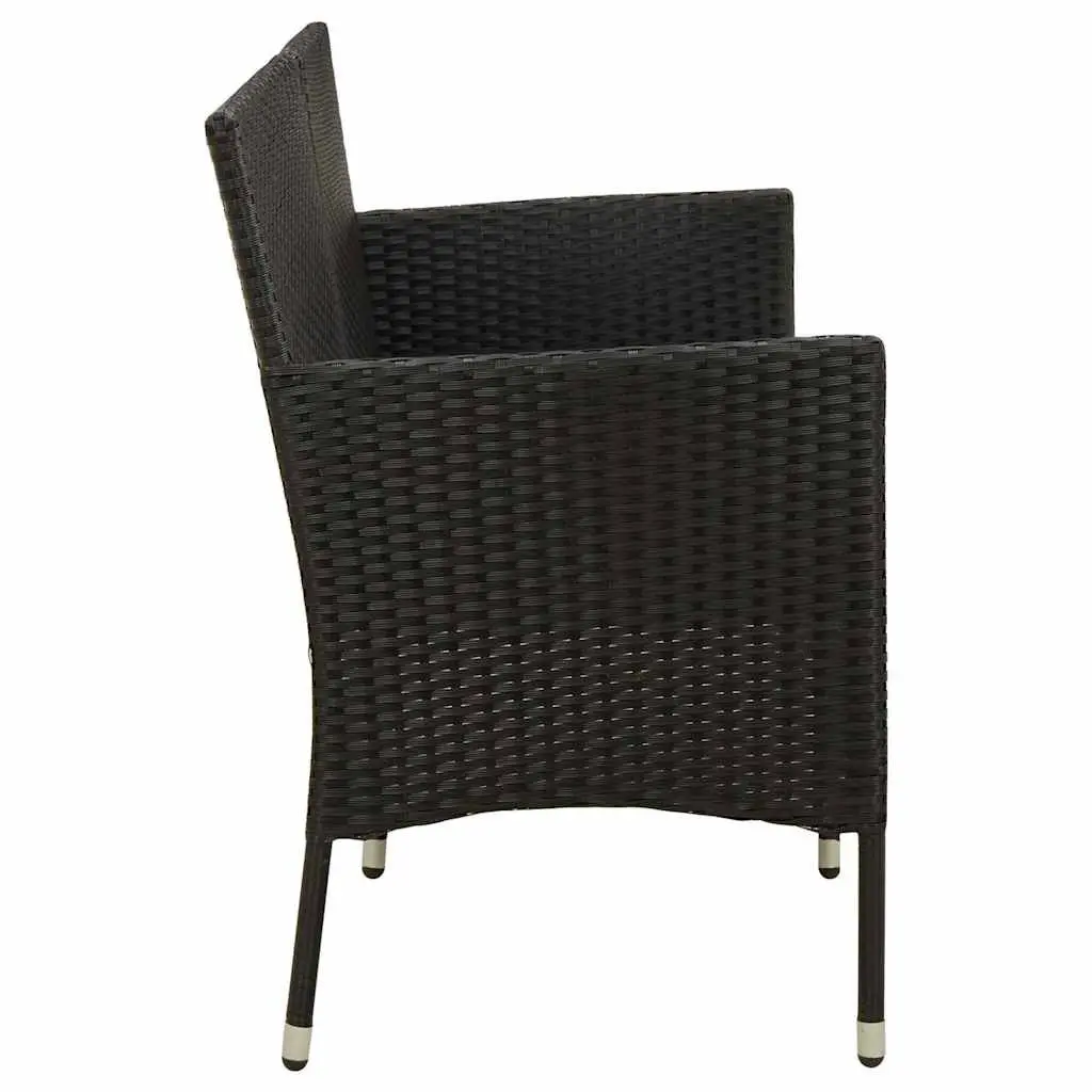 3-Seater Outdoor Garden Sofa Patio Bench Seat with Cushion Black Poly Rattan