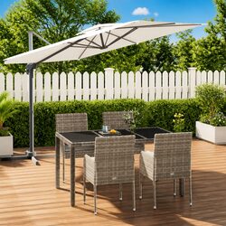 Comfortable 5-Piece Garden Dining Set in Grey Poly Rattan