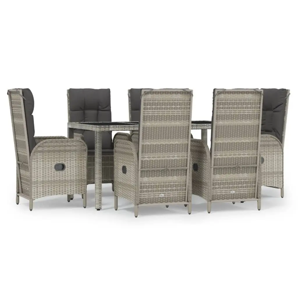 7 Piece Garden Dining Set Grey Outdoor Furniture Table Chairs Poly Rattan