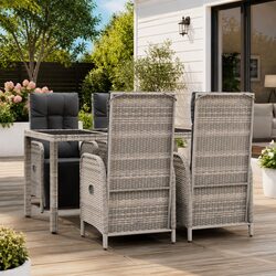 Outdoor Garden Dining Set 5 Piece Grey Poly Rattan Chairs Table Cushions