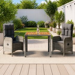 Comfortable 3-Piece Outdoor Dining Set in Grey