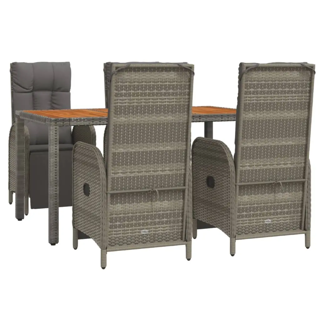 Garden Dining Set 5 Piece Outdoor Furniture Grey Poly Rattan Cushioned Chairs