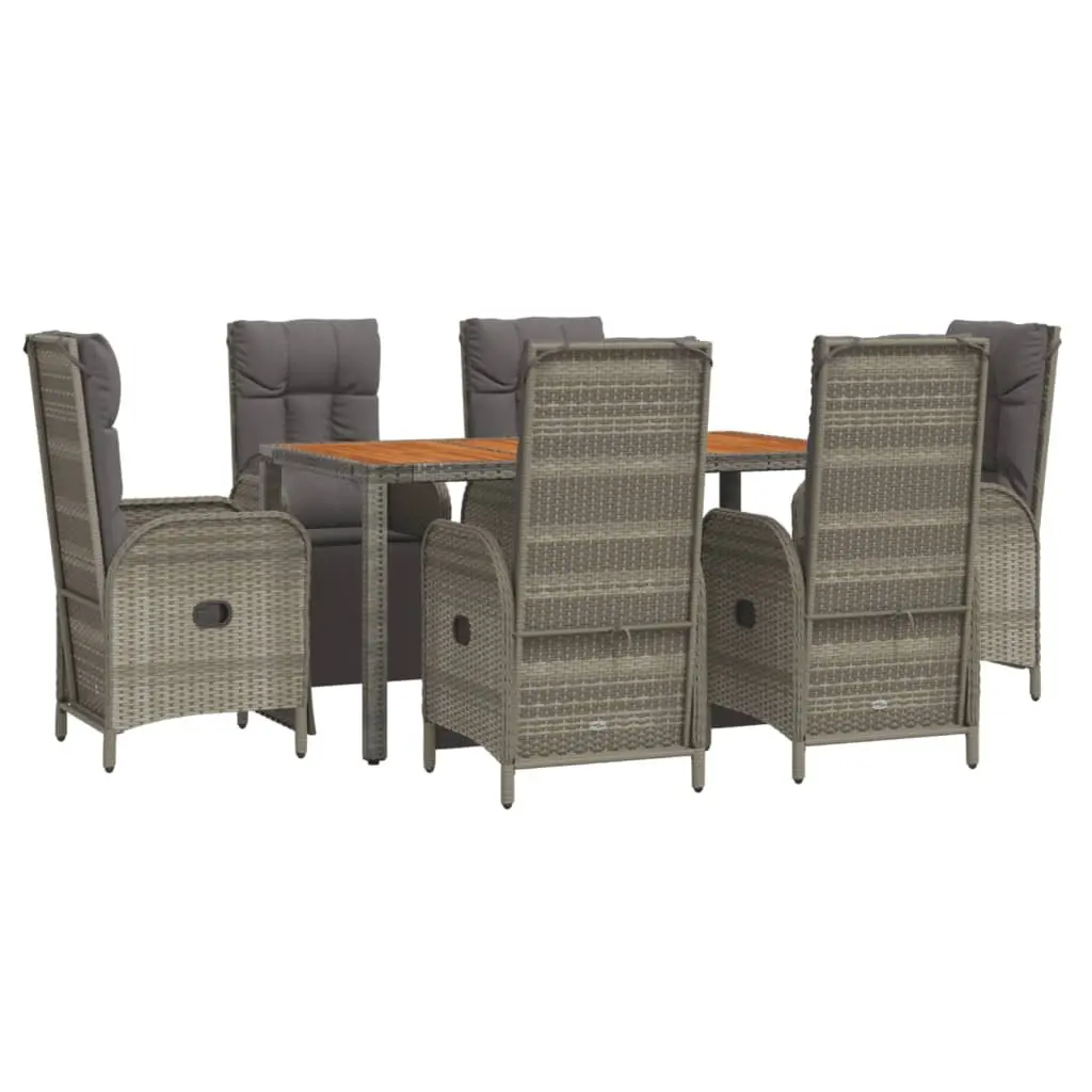 7 Piece Outdoor Dining Set Garden Furniture Grey Poly Rattan Chairs Table