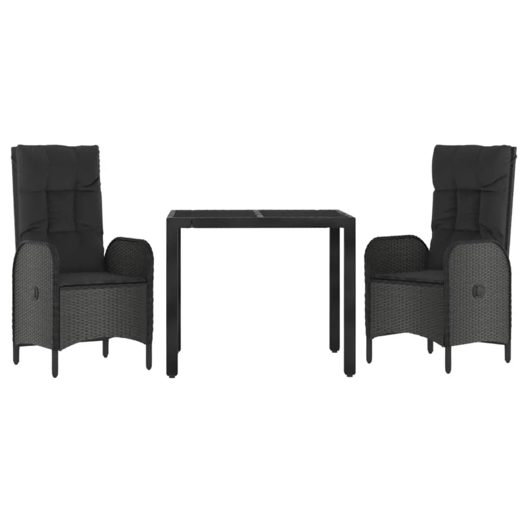 Outdoor Dining Set 3 Piece Garden Furniture Black Poly Rattan Chairs Table