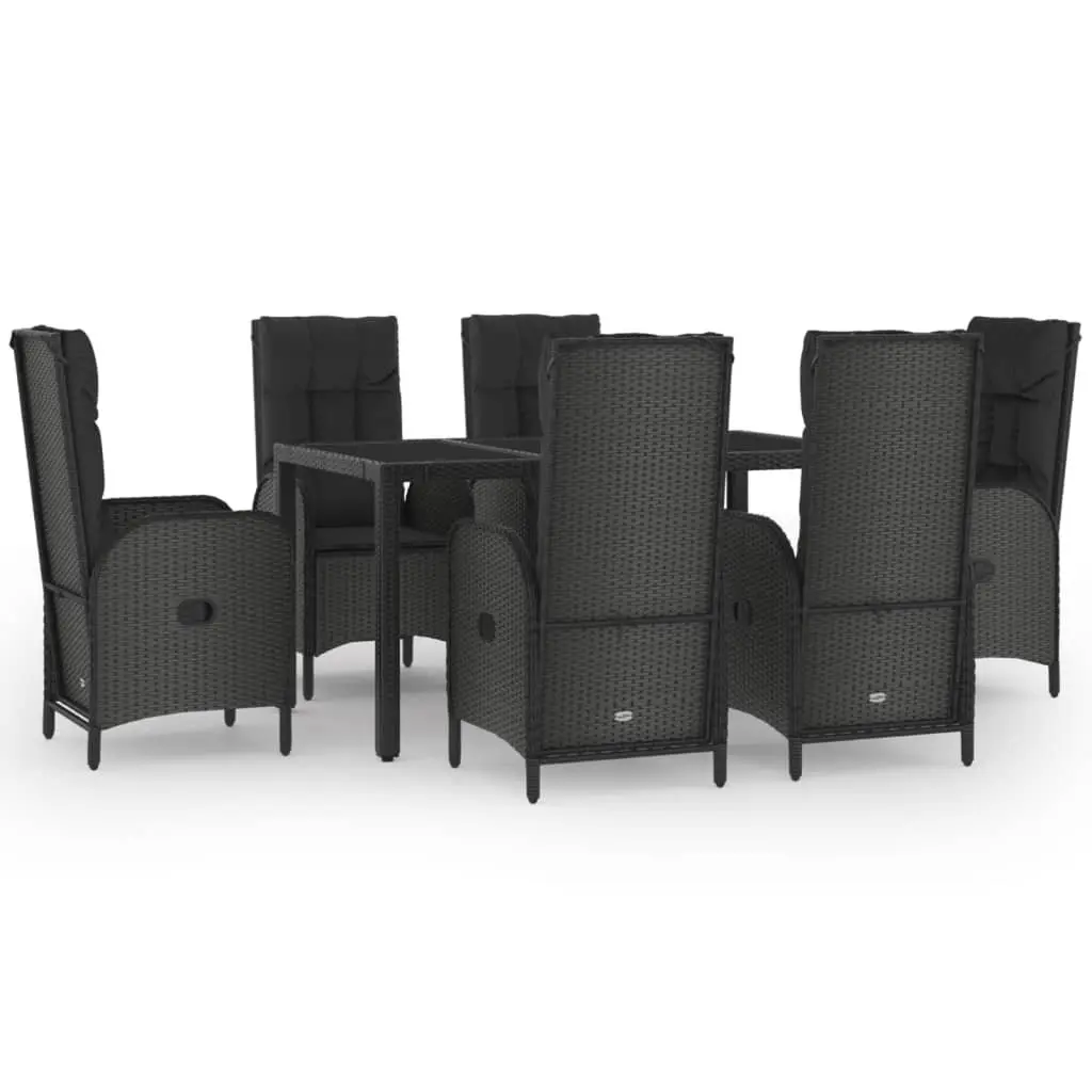 Garden Dining Set 7 Piece Outdoor Furniture Black Grey PE Rattan Chairs Table