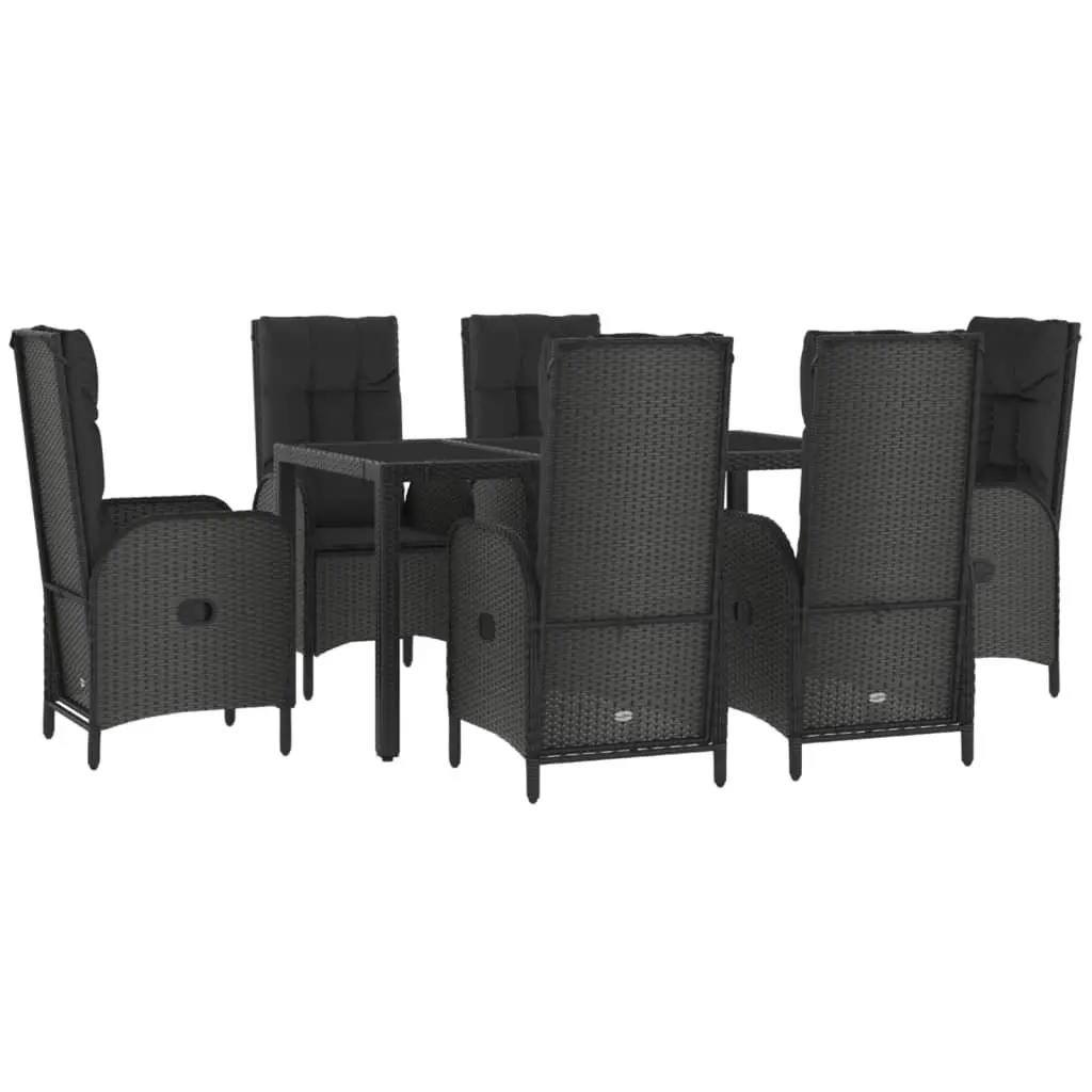 Garden Dining Set 7 Piece Outdoor Furniture Black Grey PE Rattan Chairs Table