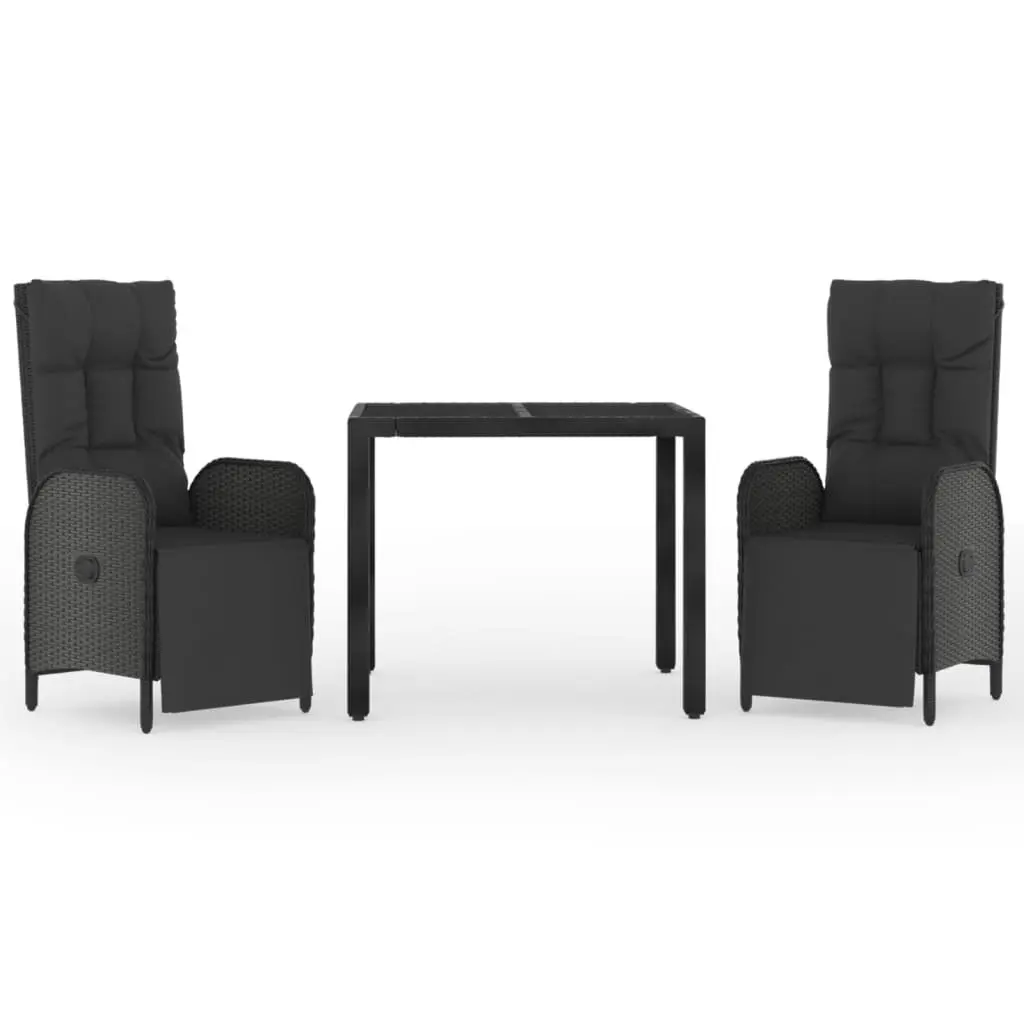 3 Piece Outdoor Dining Set Garden Furniture Black PE Rattan Table Chairs