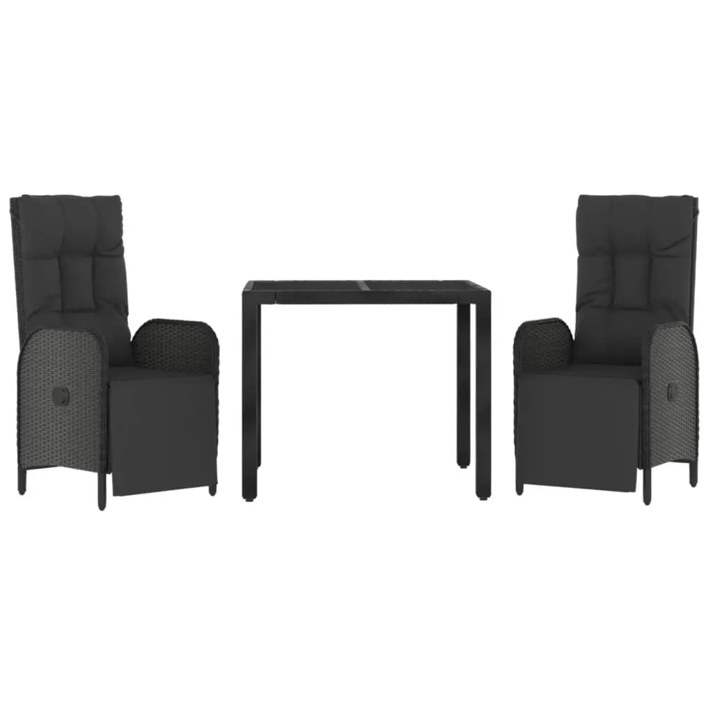 3 Piece Outdoor Dining Set Garden Furniture Black PE Rattan Table Chairs