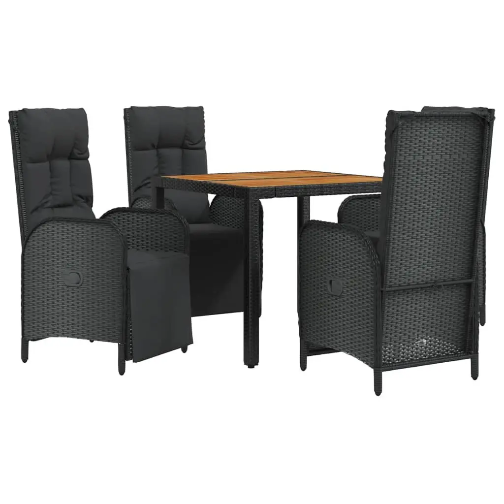 5 Piece Outdoor Garden Dining Set with Cushions Black Poly Rattan Furniture