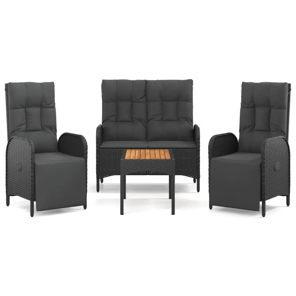 4 Piece Outdoor Garden Dining Set Cushions Black Poly Rattan Chairs Table