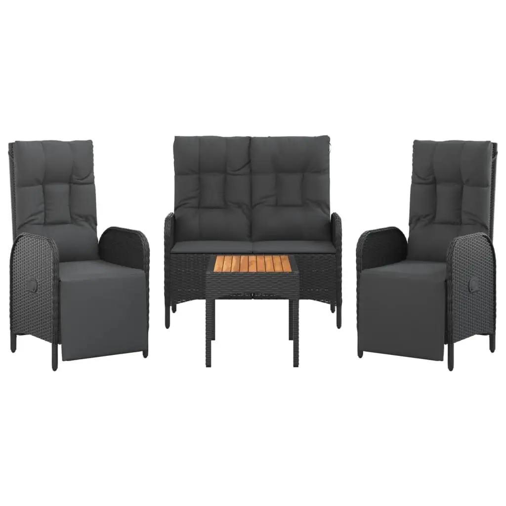 4 Piece Outdoor Garden Dining Set Cushions Black Poly Rattan Chairs Table