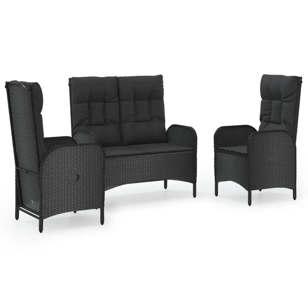 Garden Dining Set 3 Piece Outdoor Furniture Black Poly Rattan Chairs Table