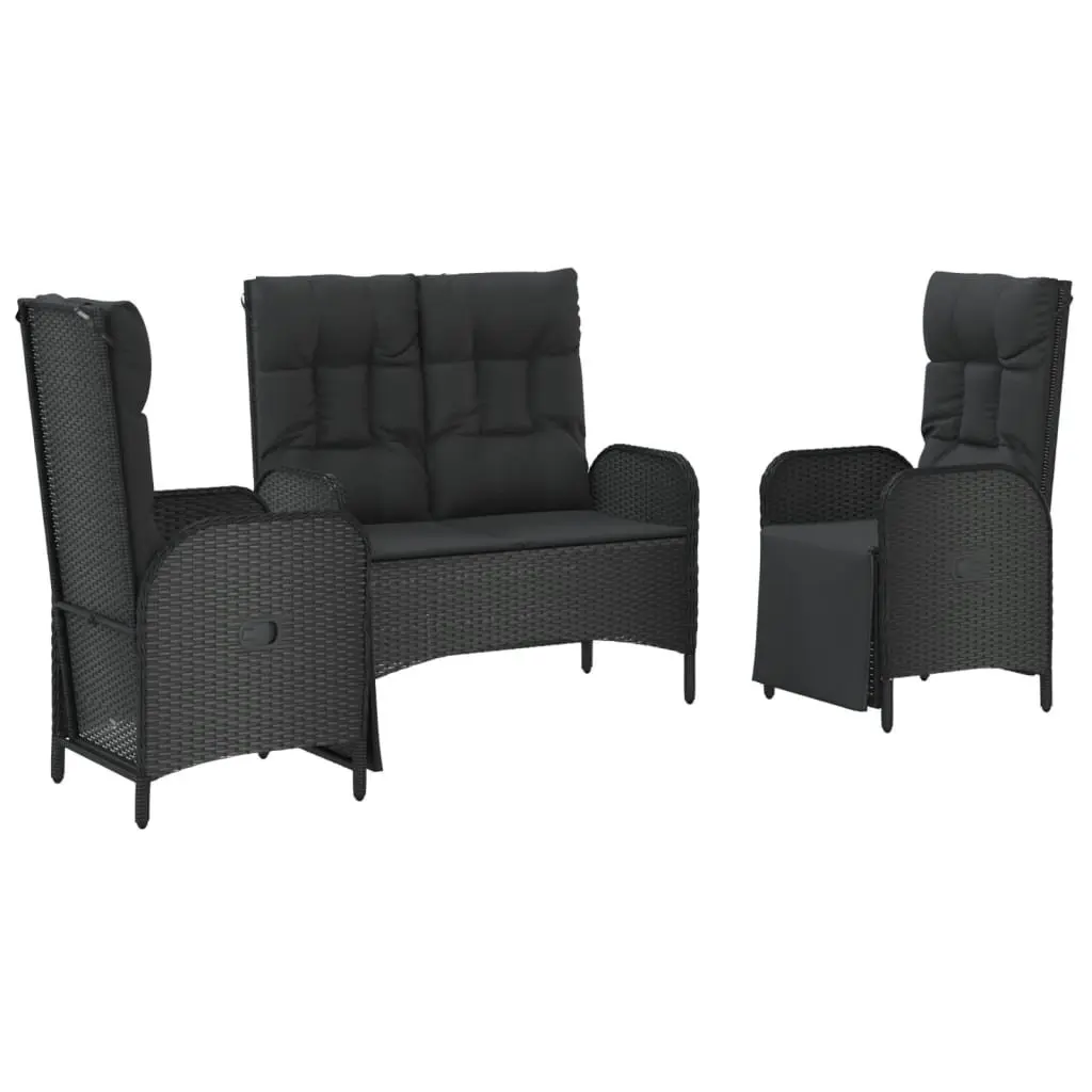 3 Piece Garden Dining Set Outdoor Furniture Black PE Rattan Cushions