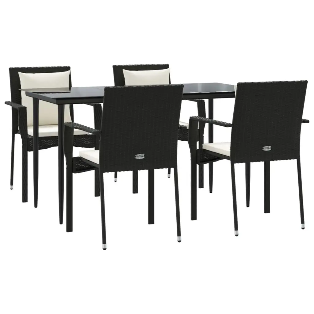 Outdoor Patio Dining Set 5 Piece Modular Furniture Black PE Rattan with Durable Steel Frame and Tempered Glass Top