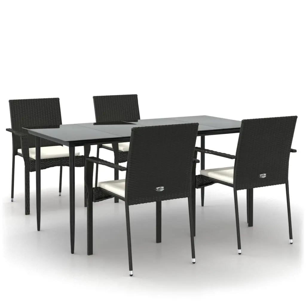 Outdoor Garden Dining Set 5 Piece Black Poly Rattan Patio Furniture Chairs Table