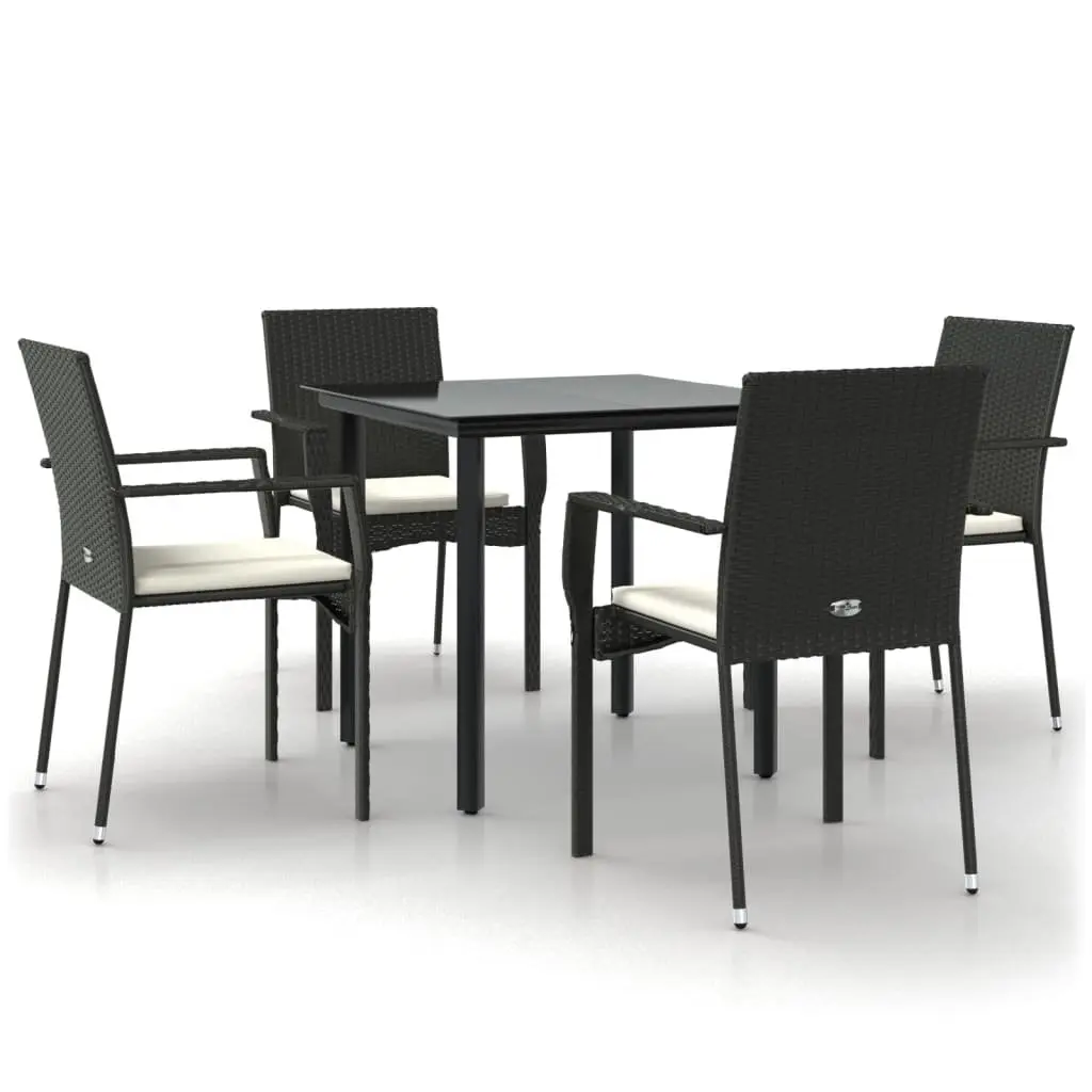 5 Piece Garden Dining Set Outdoor Patio Black Poly Rattan Chairs Table Cushions