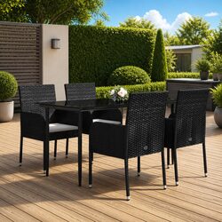 Comfortable 5 Piece Garden Dining Set with Black Rattan