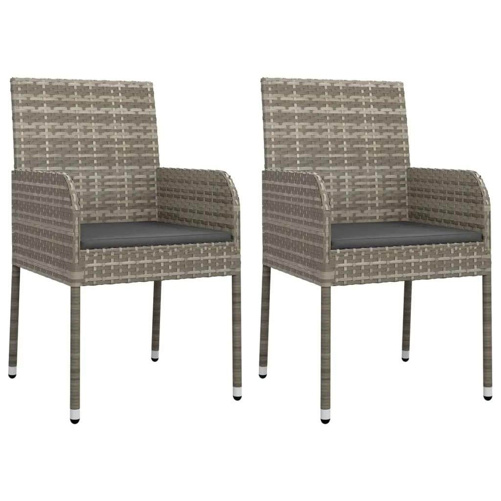 Garden Dining Set 3 Piece Outdoor Patio Furniture with Cushions Grey Rattan