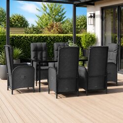 7 Piece Garden Dining Set Outdoor Furniture Poly Rattan Chairs Table with
