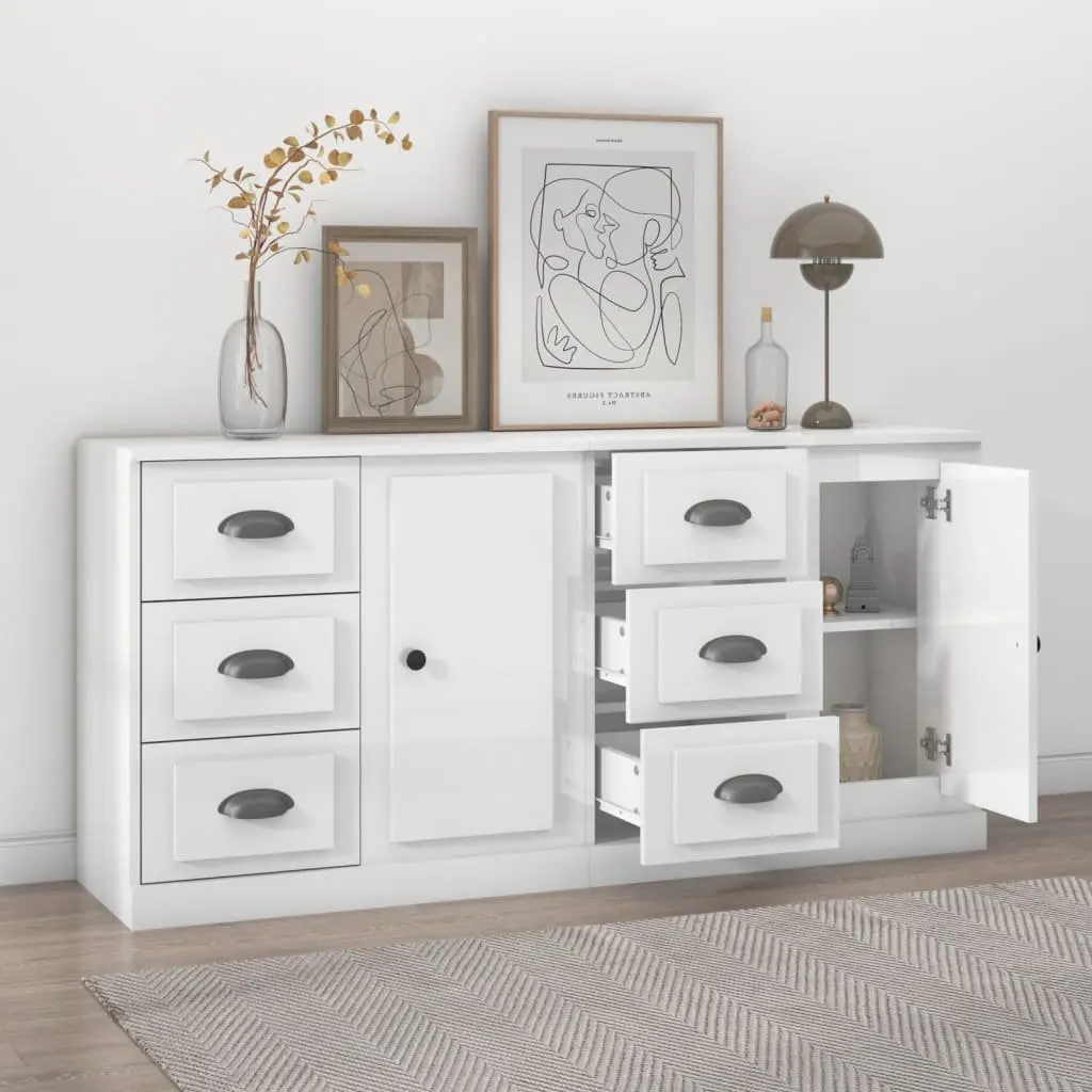 Storage with 2 High Gloss White Sideboards