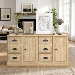 Sideboard Cabinet 2 pcs Brown Engineered Wood Storage Buffet Furniture