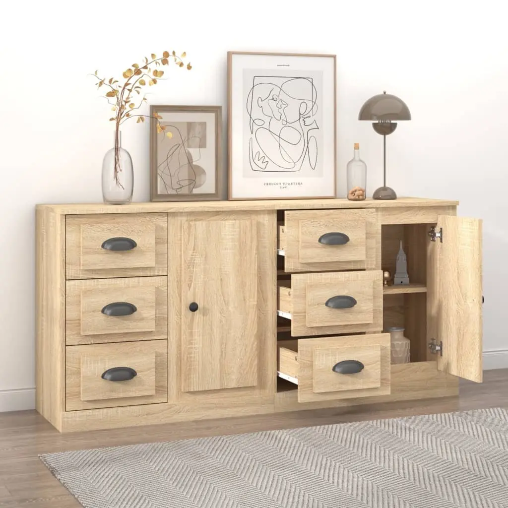 Sideboard Cabinet Storage Buffet 2 Piece Brown Engineered Wood