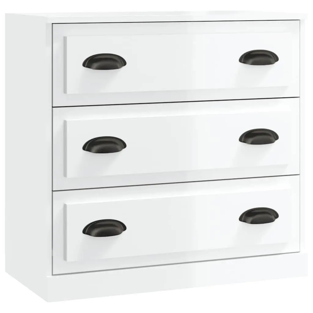 Sideboards Set of 2 Storage Cabinet High Gloss White Engineered Wood