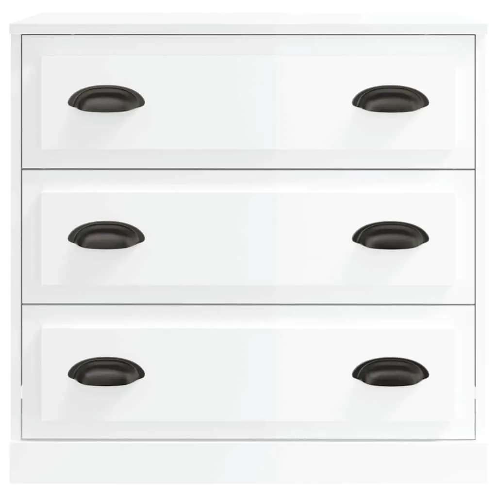 Sideboards Set of 2 Storage Cabinet High Gloss White Engineered Wood