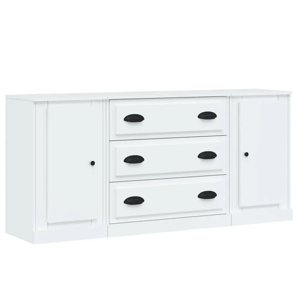 White High Gloss Sideboards 3 Piece Set Storage Cabinet Buffet Furniture