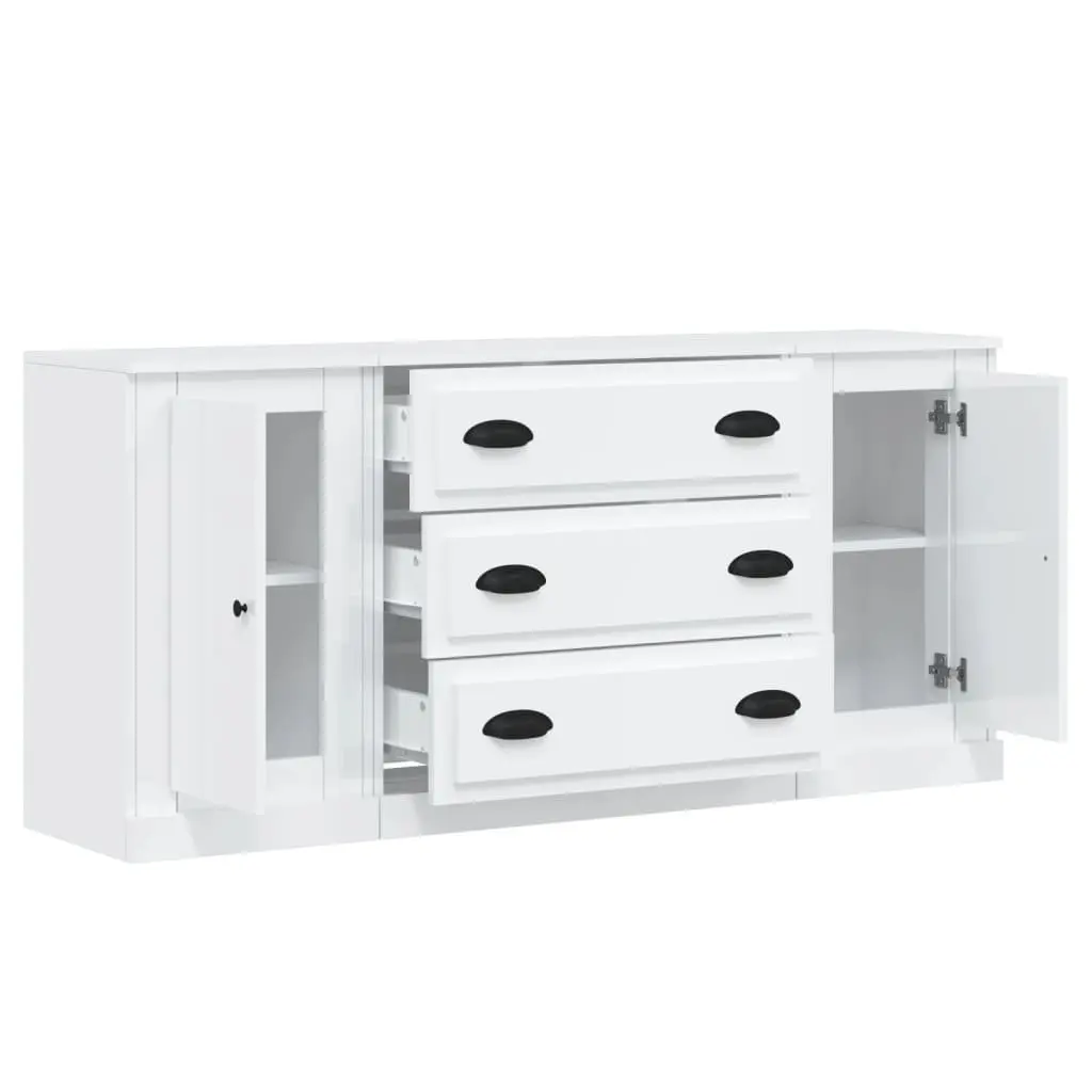 White High Gloss Sideboards 3 Piece Set Storage Cabinet Buffet Furniture