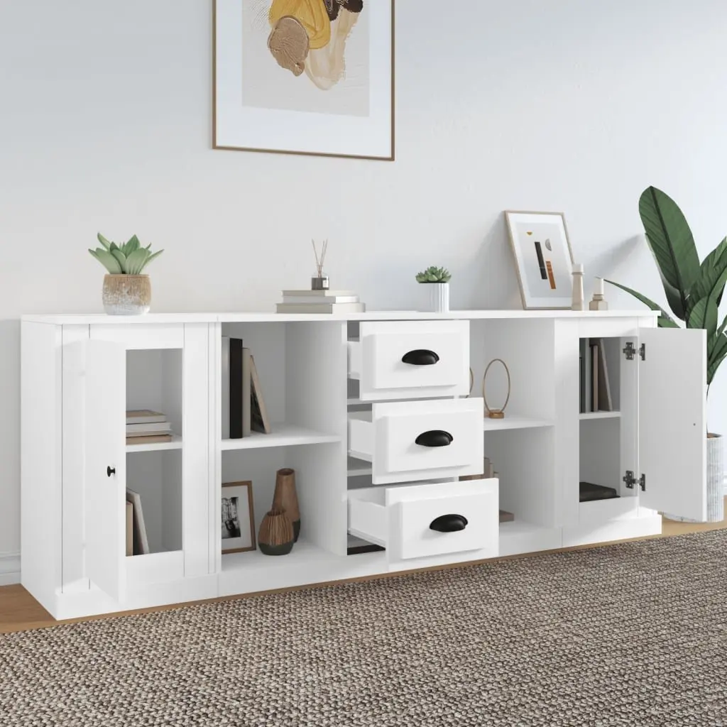 White Sideboards 3 pcs Engineered Wood Storage Cabinet Buffet Furniture Set