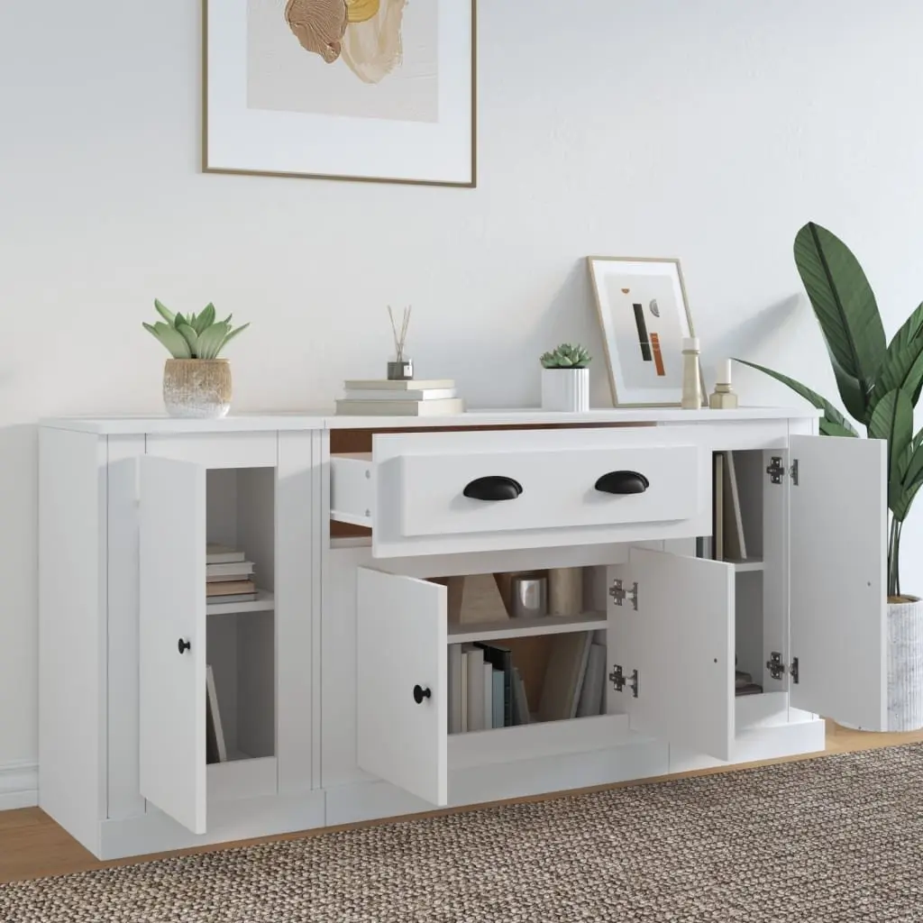 Engineered Wood Sideboards Storage Cabinet Set of 3 White