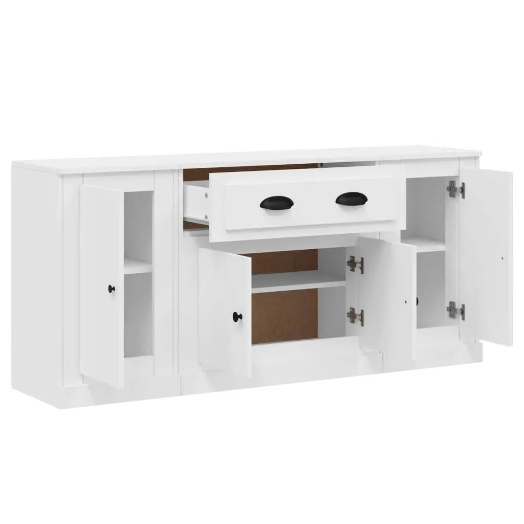 Engineered Wood Sideboards Storage Cabinet Set of 3 White