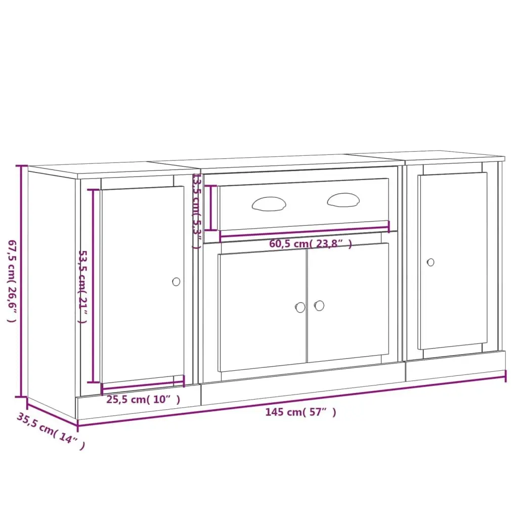 White High Gloss Sideboards Set of 3 Storage Cabinet Buffet Display Furniture