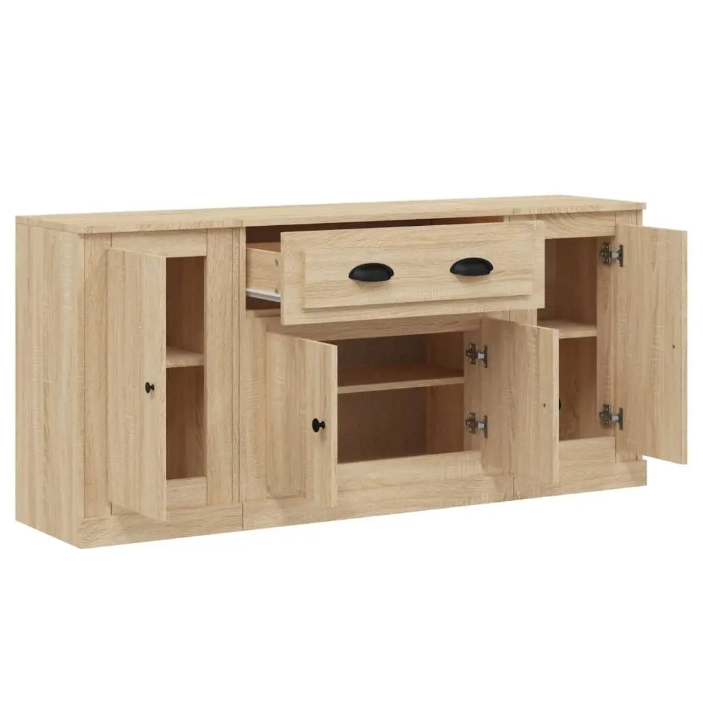Sideboards Storage Cabinet 3 Piece Brown Engineered Wood Buffet Display Unit